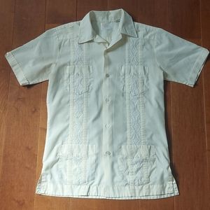 Vintage Guayabera Yucateca Shirt Cream White Mens Small